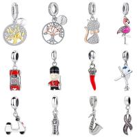 925 Sterling Silver Pendant plated DIY & enamel & with rhinestone 10-20mm Sold By PC