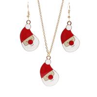 Zinc Alloy Jewelry Set earring & necklace Santa Claus gold color plated 2 pieces & Christmas jewelry & for woman & enamel nickel lead & cadmium free Sold By Set
