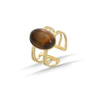 Natural Gemstone Finger Ring 304 Stainless Steel with Gemstone fashion jewelry & for woman golden 10*15mm 20*10mm Sold By PC