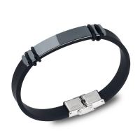 Silicone Bracelets Titanium Steel with PU Leather & Silicone printing & Unisex black Approx 2.5mm Length Approx 8.26 Inch Sold By PC