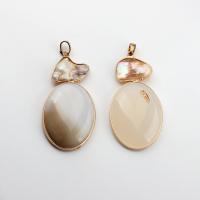 Agate Jewelry Pendants with Shell & Brass gold color plated Unisex mixed colors 62x31- Sold By PC
