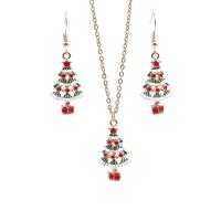 Zinc Alloy Jewelry Set earring & necklace Christmas Tree gold color plated 2 pieces & Christmas jewelry & for woman & enamel mixed colors nickel lead & cadmium free Sold By Set