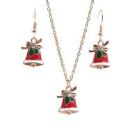 Christmas Jewelry Set earring & necklace nickel lead & cadmium free 2 pieces & Christmas jewelry & for woman & enamel & with rhinestone gold color plated Christmas Bell Sold By Set
