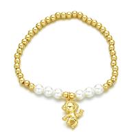 Cubic Zirconia Micro Pave Sterling Silver Bracelet Brass with Plastic Pearl plated & micro pave cubic zirconia & for woman & enamel nickel lead & cadmium free Length 7.1 Inch Sold By PC