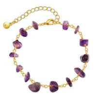 Quartz Bracelets Brass with Amethyst with 1.97inch extender chain 18K gold plated fashion jewelry & for woman golden nickel lead & cadmium free Length Approx 6.7 Inch Sold By PC