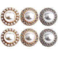 Plastic Pearl Shank Button with Zinc Alloy Round plated DIY & with rhinestone Sold By PC