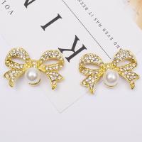 Hair Accessories DIY Findings Zinc Alloy with Plastic Pearl Bowknot gold color plated with rhinestone nickel lead & cadmium free Sold By Bag