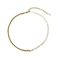 Natural Freshwater Pearl Necklace 304 Stainless Steel with Freshwater Pearl with 1.57inch extender chain 18K gold plated fashion jewelry & for woman golden 4.68mm 6.43mm Sold Per Approx 17.52 Inch Strand