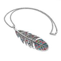 Zinc Alloy Sweater Chain Necklace with Rhinestone Feather silver color plated lantern chain multi-colored nickel lead & cadmium free Sold Per 60 cm Strand