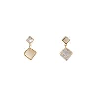 Cats Eye Earring Brass with Cats Eye Rhombus gold color plated fashion jewelry & micro pave cubic zirconia & for woman golden nickel lead & cadmium free Sold By Pair