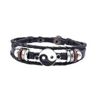 Cowhide Bracelet with Zinc Alloy handmade braided bracelet & Unisex & enamel black 220mm Sold By PC