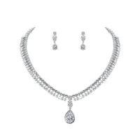 Cubic Zirconia Micro Pave Brass Jewelry Sets earring & necklace platinum color plated 2 pieces & micro pave cubic zirconia & for woman 27mm Length Approx 16.14 Inch Sold By Set
