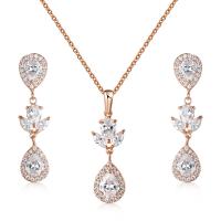 Cubic Zirconia Micro Pave Brass Jewelry Sets earring & necklace plated 2 pieces & micro pave cubic zirconia & for woman 42mm Length Approx 17.7 Inch Sold By Set