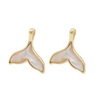 Natural White Shell Pendants Brass with White Shell Mermaid tail 14K gold plated Unisex & epoxy gel white nickel lead & cadmium free Sold By PC