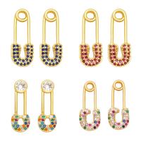 Cubic Zirconia Micro Pave Brass Earring Safety Pin 18K gold plated & micro pave cubic zirconia & for woman nickel lead & cadmium free Sold By Pair
