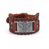 Leather Cord Bracelet with Zinc Alloy Insect plated punk style & Unisex Length Approx 9.25 Inch Sold By PC
