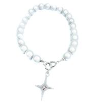 Plastic Pearl Necklace 314 Stainless Steel with zinc alloy pendant & Plastic Pearl Cross for woman & with rhinestone Length Approx 16.9 Inch Sold By PC