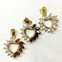 Rhinestone Brass Pendants Heart gold color plated with rhinestone & hollow Sold By PC