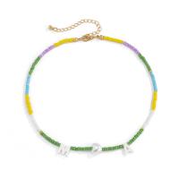 Glass Seed Beads Necklace Zinc Alloy with Crystal & Plastic Pearl with 2.7inch extender chain fashion jewelry & for woman multi-colored nickel lead & cadmium free Length Approx 13.8 Inch Sold By PC