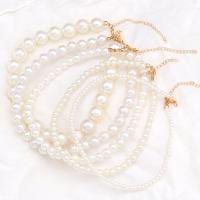 Plastic Pearl Necklace Zinc Alloy with Red Marble Glue Stone & ABS Plastic Pearl with 10cm extender chain gold color plated fashion jewelry & for woman white Length 30 cm Sold By PC