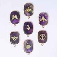 Quartz Gemstone Pendants Amethyst with Brass Rectangle gold color plated Unisex Sold By PC