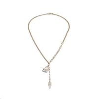 Brass Necklace Lock and Key silver color plated for woman & with rhinestone nickel lead & cadmium free  Length Approx 45 cm Sold By PC