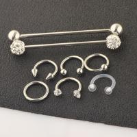304 Stainless Steel Body Piercing Jewelry Set 8 pieces & Unisex & with rhinestone original color  Sold By Set