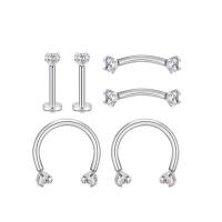 304 Stainless Steel Body Piercing Jewelry Set 6 pieces & Unisex & micro pave cubic zirconia original color Sold By Set