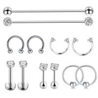 304 Stainless Steel Body Piercing Jewelry Set 12 pieces & Unisex & with rhinestone original color 6mm 5mm  Sold By Set