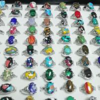 Synthetische Turquoise Finger Ring, met Zinc Alloy, silver plated, gemengde ringmaat & uniseks, gemengde kleuren, 300x200x40mm, Maat:5.5-12, Verkocht door box