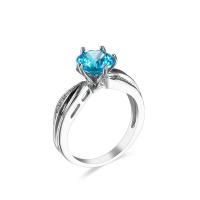 Cubic Zircon Brass Finger Ring with Cubic Zirconia platinum plated & for woman & faceted acid blue nickel lead & cadmium free Sold By PC