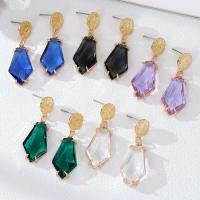 Crystal Earrings Zinc Alloy with Crystal Pentagon gold color plated for woman & faceted nickel lead & cadmium free 40mm Sold By Pair