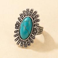 Turquoise Finger Ring Zinc Alloy with turquoise silver color plated fashion jewelry & for woman & blacken two different colored 18mm Sold By PC