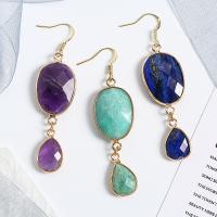 Natural Stone Drop Earring with Brass gold color plated for woman & faceted Sold By Pair