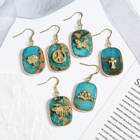 Impression Jasper Drop Earring with Brass Rectangle gold color plated & for woman Sold By Pair