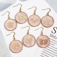 Rose Quartz Drop Earring with Brass Round gold color plated & for woman pink 26.50mm Sold By Pair
