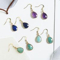 Natural Stone Drop Earring with Brass gold color plated & for woman & faceted Sold By Pair