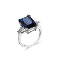 Cubic Zircon Brass Finger Ring with Cubic Zirconia Rectangle platinum plated & for woman & faceted sapphire nickel lead & cadmium free Sold By PC
