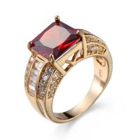 Cubic Zircon Brass Finger Ring with Cubic Zirconia Square gold color plated Unisex & faceted garnet nickel lead & cadmium free Sold By PC