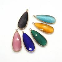 Cats Eye Pendants with Brass Teardrop gold color plated Unisex & faceted Sold By PC