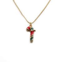Christmas Necklaces Brass Christmas Candy Cane gold color plated Unisex & Christmas jewelry & micro pave cubic zirconia & enamel golden nickel lead & cadmium free Length 15.7 Inch Sold By PC