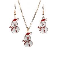 Zinc Alloy Jewelry Set earring & necklace Snowman gold color plated 2 pieces & Christmas jewelry & for woman & enamel golden nickel lead & cadmium free Sold By Set