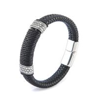 Cowhide Bracelet with Titanium Steel Donut polished fashion jewelry & for man black Length 21 cm Sold By PC
