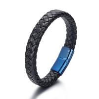 Cowhide Bracelet Titanium Steel with Cowhide Vacuum Ion Plating braided bracelet & for man blue 210mm Sold By PC