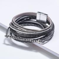 Wrap armband, Zinc Alloy, met PU, platinum plated, multilayer & voor de mens, meer kleuren voor de keuze, 380mm, Verkocht door PC