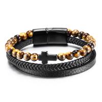 Leather Cord Bracelet Titanium Steel with Natural Stone & Leather stoving varnish multilayer & braided bracelet & for man 210mm Sold By PC