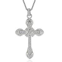 Brass Cross Pendants platinum plated DIY & micro pave cubic zirconia nickel lead & cadmium free 55mm Sold By PC