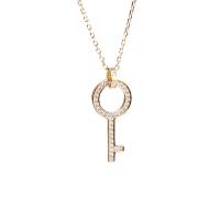 925 Sterling Silver Necklaces with 1.57 inch extender chain Key plated for woman & with rhinestone & hollow Length Approx 15.35 Inch Sold By PC