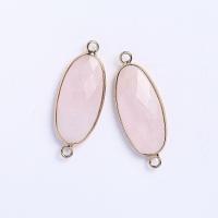 Quartz Connector Rose Quartz with Brass gold color plated Unisex & faceted & 1/1 loop pink Sold By PC