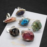 Gemstone Finger Ring, Edelsteen, met Messing, silver plated, uniseks, meer kleuren voor de keuze, 20x35-33x50mm, Maat:5.5, Verkocht door PC